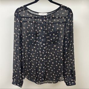 Ann Taylor Loft floral sheer black button down top size M